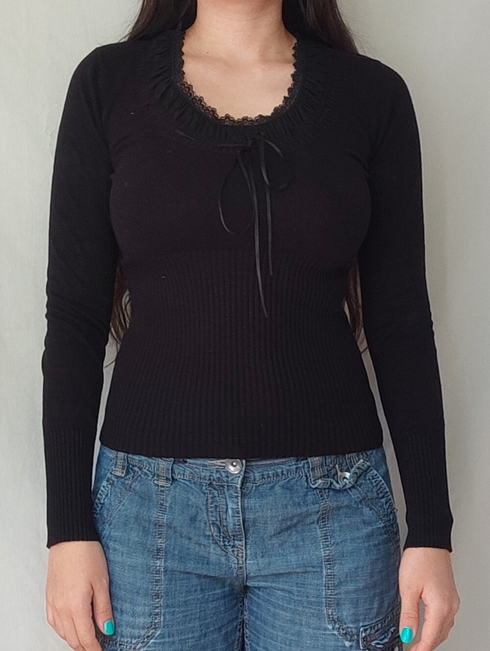 Goth Y2K Black Long Sleeved Sweater Long Sleeved Top